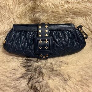 NEW Be & D Bags Navy Quilted Italian Leather Clutch Authentic